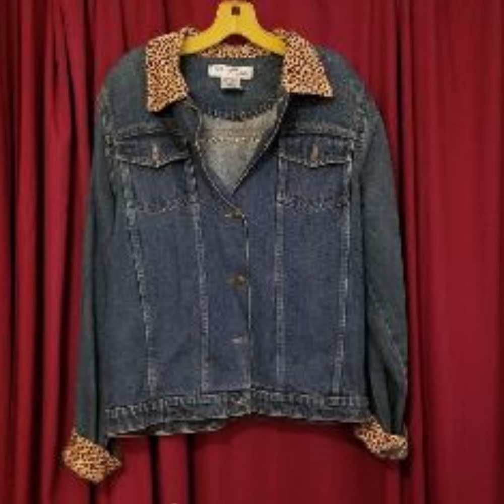 Denim Jacket with Animal Print Detail